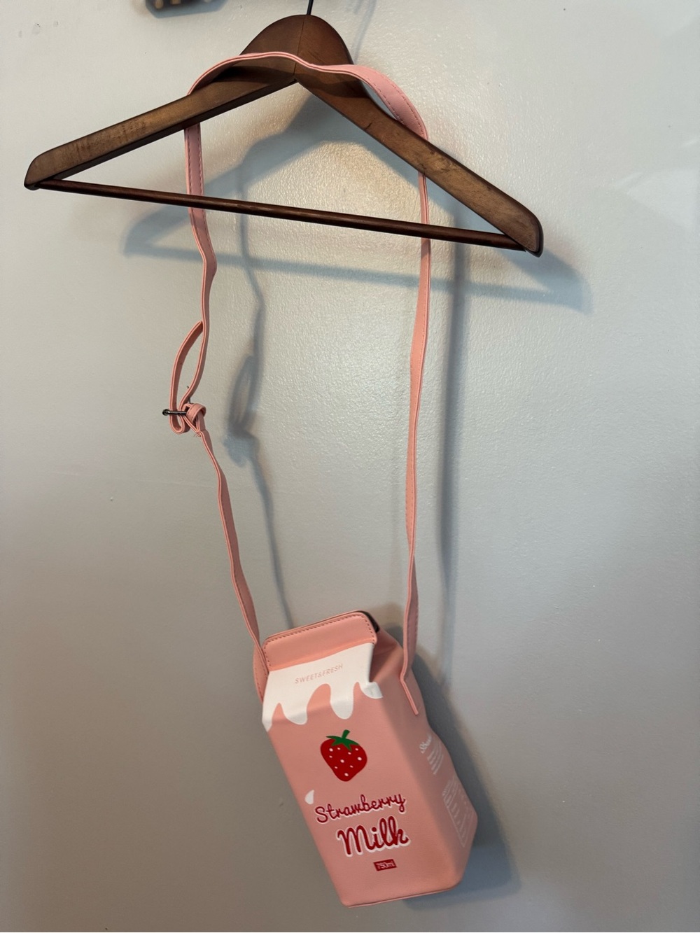 Strawberry Milk Bottle Crossbody Bag - Pink